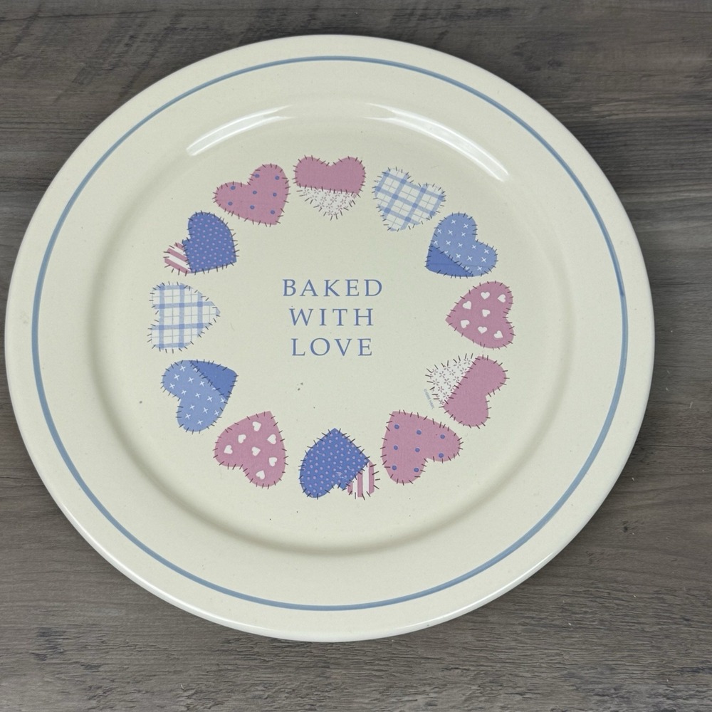 Vintage 1986 Treasure Craft Auntie Em Baked With Love Pie Plate Patchwork Hearts